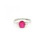 1.32ct Oval Ruby &amp; 0.24ct Natural Diamond Three Stone in Platinum