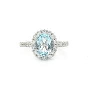 1.56ct Oval Blue Topaz &amp; 0.57ct Natural Diamond Halo with Shoulders in 18ct White Gold