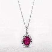 1.64ct Oval Ruby &amp; 0.26ct Natural Diamond Pendant in 14ct White Gold