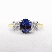 1.67ct Oval Sapphire &amp; Natural Diamond 1ct Three Stone in 18ct Yellow Gold image