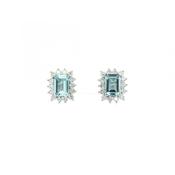 1.69ct Emerald Cut Aquamarine &amp; 0.70ct Natural Diamond Halo Cluster Stud Earrings in 18ct White Gold image