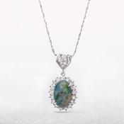 1.80ct Austrailian Black Oval Opal &amp; 0.75ct Natural Diamond Halo Pendant in Platinum image