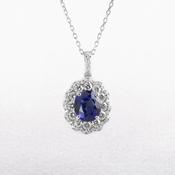 2.06ct Oval Sapphire &amp; 0.77ct Natural Diamond Pendant in 18ct White Gold
