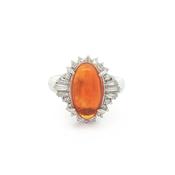 2.10ct Oval Orange Fire Opal &amp; 0.50ct Natural Diamond Baguette Cluster in Platinum