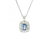 2.13ct Cushion Cut Blue Sapphire &amp; 0.75ct Natural Diamond Halo Rub Over Setting in 18ct White Gold