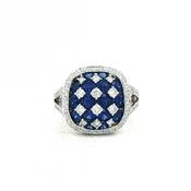 2.25ct Sapphire &amp; 0.93ct Natural Diamond Chequerboard Cocktail Ring in 18ct White Gold image