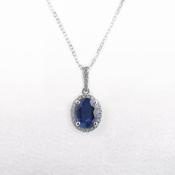 2.54ct Oval Sapphire &amp; 0.20ct Natural Diamond Pendant in 18ct White Gold