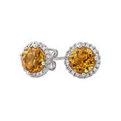 2.81ct Round Cut Citrine &amp; 0.23ct Natural Diamond Halo Cluster Stud Earrings in 18ct White Gold image