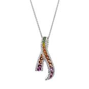 2ct Multicolour Sapphire and 0.84ct Diamond Ribbon Shaped Pendant in 18ct White Gold image