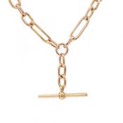 34.2g 24" Oval &amp; 3 Round Link Albert T-Bar Chain in 9ct Yellow Gold image