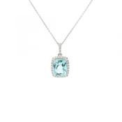 3.95ct Cushion Cut Blue Topaz &amp; 0.29ct Natural Diamond Halo Pendant in 18ct White Gold image