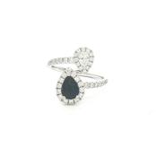 0.98ct Pear Cut Sapphire and Pear Cut Natural Diamond Moi et Toi Ring in 18ct White Gold image