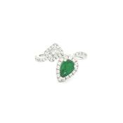 0.63ct Pear Cut Emerald and Emerald Cut Natural Diamond Moi et Toi Ring in 18ct White Gold image