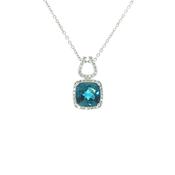 0.27 Natural Diamond &amp; London Blue Topaz Drop Pendant in 9ct White Gold
