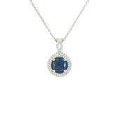 0.81ct Sapphire &amp; 0.26ct Natural Diamond Curving Multistone Pendant in 18ct White Gold
