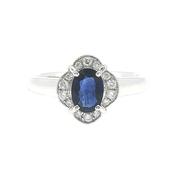 0.81ct Oval Sapphire &amp; 0.15ct Natural Diamond Halo Cluster Ring in 18ct White Gold image