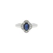 0.81ct Oval Sapphire &amp; 0.15ct Natural Diamond Halo Cluster Ring in 18ct White Gold image