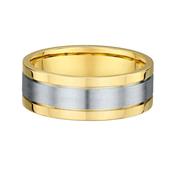 7mm Two Tone Gents Flat Edge Wedding Band In 18ct Gold - R