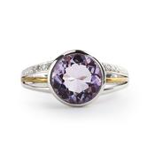 9ct White Gold Amythyst Natural Diamond Dress Ring