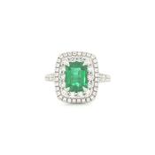 1.51ct Emeral Cut Emerald &amp; Natural Diamond Double Halo Style Ring in White Gold image