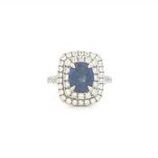 Natural Sapphire &amp; Diamond Double Halo Ring