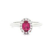 0.43ct Oval Pink Tourmaline &amp; 0.12ct Natural Diamond Halo With Diamond Shoulder in 18ct White Gold image