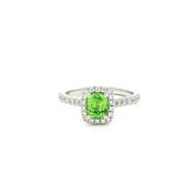 0.73ct Cushion Cut Mint Garnet With 0.34ct Natural Diamond Halo &amp; Shoulders In 18ct White Gold image