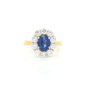 1.29ct Sapphire 1.22ct Diamond Cluster Ring Set In 18ct Yellow Gold image