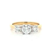 1.11ct E SI1 GIA Certified Round Natural Diamond Three Stone Ring in 18ct Yellow Gold