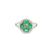 0.85ct Emerald &amp; 0.56ct Natural Diamond Cluster with Split Shoulders Dress Ring in 18ct White Gold image