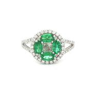 0.85ct Emerald &amp; 0.56ct Natural Diamond Cluster with Split Shoulders Dress Ring in 18ct White Gold image