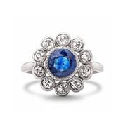 Vintage Sapphire &amp; Diamond Flower Cluster Ring image