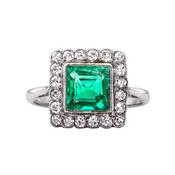 Antique Emerald and Diamond Ring in Platinum image