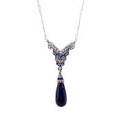Art Deco Sapphire and Natural Diamond Antique Pendant in 18ct White Gold