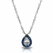 Art Deco Style 0.48ct Approx Pear Natural Diamond &amp; Sapphire Halo Pendant in Platinum