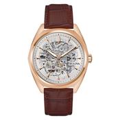 Bulova Gents Sutton Automatic Rose Gold Case Silver Skeleton Dial on Brown Strap image