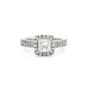 C0.72ct S0.56ct E vs1 Princess Cut Natural Diamond Halo Solitaire Set In Platinum image