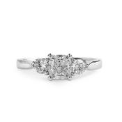 C0.83ct S0.32ct E V2 Cushion And Brilliant Cut Natural Diamond 3 Stone Ring in 18ct White Gold image