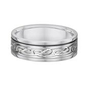 Embossed Celtic Knot Gents Wedding Band In 18ct White Gold - R