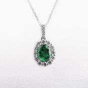 Emerald &amp; Natural Diamond Halo Pendant