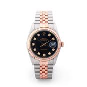 Gents 18ct Rose Gold Two Tone Rolex Datejust 36mm Stainless Steel with Black Diamond Dial
