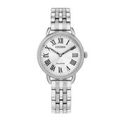 Ladies Citizen Classic Eco-Drive Coin Edge White Dial Roman Numerials on Stainless Steel Bracelet image