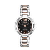 Ladies Citizen Eco-Drive Capella Oval Black Dial With Diamond Hour Markers image