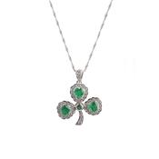 Ladies Emerald 2.40ct &amp; Natural Diamond 0.60ct Large Shamrock In 14ct White Gold
