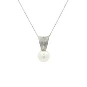 Pearl &amp; Natural Diamond Drop Pendant in 9ct White Gold image