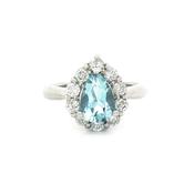 Platinum Aquamarine &amp; Natural Diamond Pear Shape Cluster Ring image