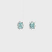 1.69ct Emerald Cut Aquamarine &amp; 0.70ct Natural Diamond Halo Cluster Stud Earrings in 18ct White Gold image