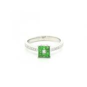 Princess Cut Demontoide Green Garnet &amp; Natural Diamond Shoulders Ring in 18ct White Gold