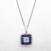 S0.54CT D0.25ct Sapphire And Diamond Cushion Shaped Target Pendant in 18ct White Gold image