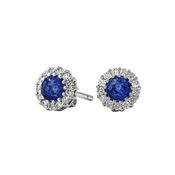 Sapphire 1.34ct and Natural Diamond 0.41ct Circle Cluster Stud Earrings in 18ct White Gold